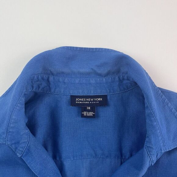 Jones New York 3X Linen Tunic Top Blue Eyelet Lace Relaxed Boho Coastal - Picture 11 of 11